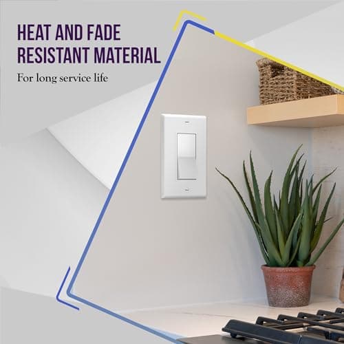 ENERLITES Decorator Paddle Light Switch with Wall Plates, Wall Decor Switch, Single Pole, 3 Wire, Grounding Screw, Residential Grade, 15A 120V/277V, UL Listed, White 5