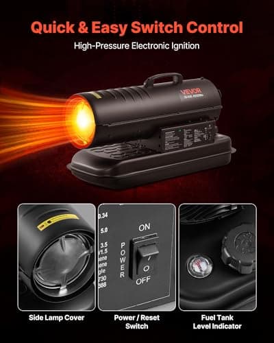 VEVOR 45000 BTU Forced Air Kerosene Diesel Heater, Portable Torpedo Space Heater W/Handle, Blower-Type for Jobsite/Garage/Warehouse/Workshop Construction/Outdoor Heating,Black 3