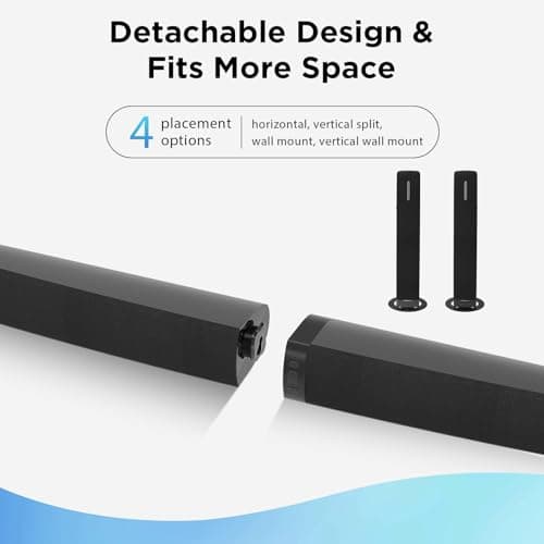 Assistrust Sound Bar for Smart TV,90W Soundbar with Bluetooth/ARC/Optical/AUX Connect, Auto Volume Boost, 3 Customizable Equalizer Modes, 2 in 1 Detachable Soundbar for TV/PC/Gaming/Projectors 8
