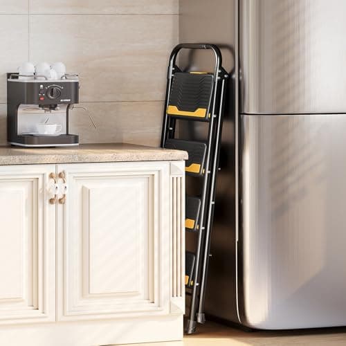 Urackify 4 Step Ladder, Heavy-Duty Pass 800lb Capacity Test, Wide Anti-Slip Steps & Secure Handrail Compact, Folding Step Stool Portable Design for Home, Kitchen, Office, Pantry, Closet Use, Black 7