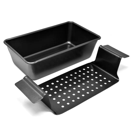 PERLLI Meat Loaf Pan with Drip Tray – 2 Pc. 9.8 x 5.7 In. High-Carbon-Steel Nonstick Meatloaf Pan with Drain Tray – Large BPA-Free Oven Loaf Pan for Baking, Bread, Cakes, Roasting Meat, & More