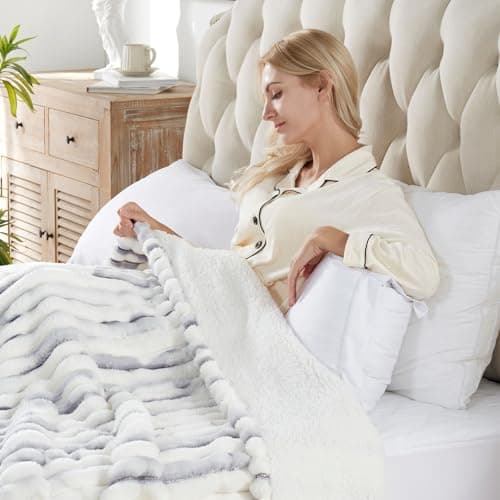 Westinghouse Electric Blanket Full Size, Super Cozy Luxury Faux Fur & Sherpa Heated Blanket with 10 Heating Levels & 1-12 Hours Auto Off, Fast Heating Blanket, Machine Washable, 80x 84 Inch Blue Gray 5