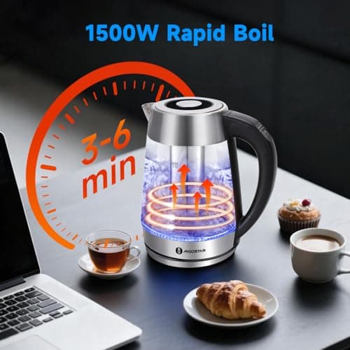 Aigostar Electric Kettle, Tea Kettle with Temperature Control and Tea Infuser, 1500W Hot Water Kettle with Variable Temperature, Keep Warm Function, LED Indicator Light Change, Auto Shut-Off, 1.7L 6