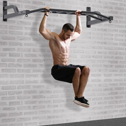 SELEWARE 48'' Multi-grip Pull Up Bar Wall Mount Heavy Duty Chin Up Bar with Hangers for Heavy Bag Home Gym Strength Workout Straps Support 500 lbs 5