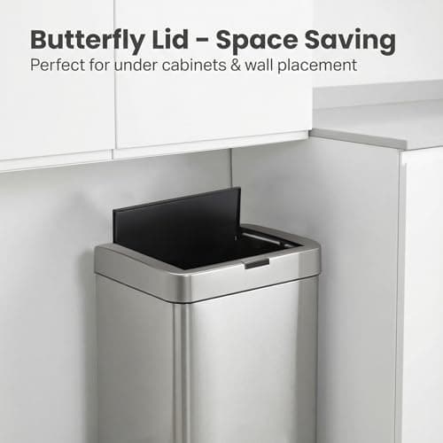 ELPHECO 13.2 Gallon Trash Can with Lid Motion Sensor, 50 Litre Brushed Stainless Steel Kitchen Trash Can Automatic with 10 Bags, Upgraded Silent-Closing, Fingerprint-Resistant, Kitchen, Office, Silver 8