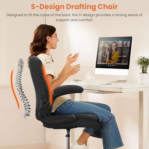 JMYMRY Drafting Chair with Comfortable Fabric for Standing Desk, Tall Office Chair with Adjustable Height, Lumbar Support, Flip-Up Armrests, Adjustable Footrest Ring, 360° Rotation for Home or Office 8
