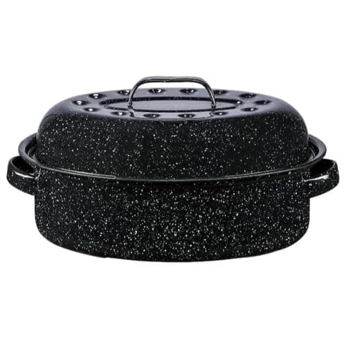 Bovado USA 19" Inch 20 lb Capacity Enamel Oval Turkey Roaster Pan + Lid - Thanksgiving Gift, Covered, Non-sticky, Chemical Free, Dishwasher Safe - (17.3 Inch Inner) - Rôtissoire (Capacité de 9.09 kg)