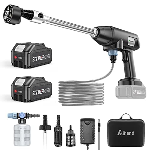 Aihand Cordless Pressure Washer, 986PSI Portable Power Cleaner with 2*4.0Ah Batteries, 6-IN-1/0-180° Nozzles, 3 Faucet Adapters, Handheld High-Pressure Car Washer for Fences/Patios, Charger Included