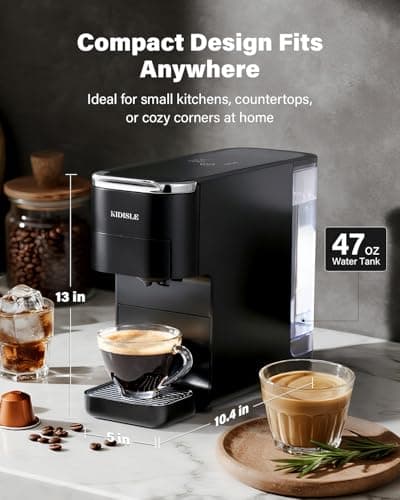 KIDISLE 20 Bar Espresso Machine, Compatible with Nespresso Original & Dolce Gusto Capsules, Ground Coffee & ESE Pods, 47.3oz Tank, One-Touch Boil, Smart Controls, Drip Tray & Storage 8