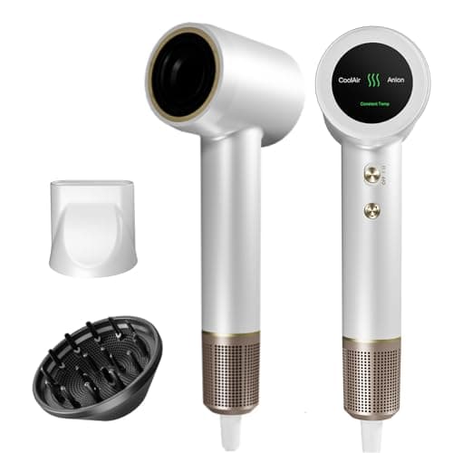 Ionic Hair Dryer with Diffuser,1500W High Speed Blow Dryer for Fast Drying,4 Temps Settings & 2 Speeds for Easy Styling,Compact Hair Dryer for Travel and Home