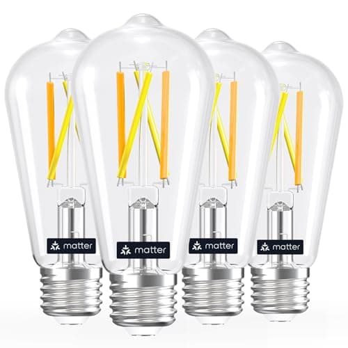 Linkind Matter Smart Light Bulb, ST19 (ST58) Smart Edison Bulbs, 2700K-6500K E26 LED Bulb 8W 60W, 800LM Edison Light Bulb, Work with Alexa, Google Home, Apple Home, SmartThings, 2.4GHz WiFi, 4-Pack
