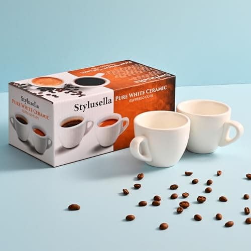 Stylusella 2.5 oz / 75 ml Pure White Ceramic Espresso Cups, Set of 2, Demitasse Espresso Mugs, SSE-114-16 7