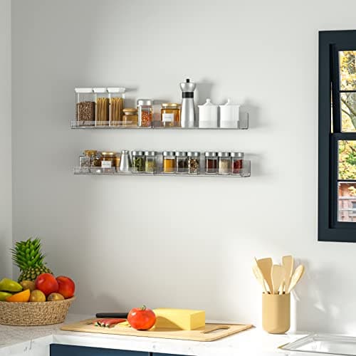 Sezanrpt Acrylic Wall Spice Rack Organizer, Seasoning Rack Shelf Organizer, Clear Wall Mounted Spice Rack Condiment Organizer with Additional Removable Middle Divider, 4 Pack… 5