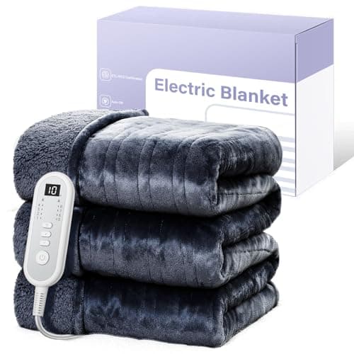 buzzkick Heated Blanket Twin, Soft Flannel Sherpa 62x84 inches Dual-Spiral Electric Blanket Twin Fast Heating with 8 Heating Levels 10 Hrs Auto Shut Off Over-Heat Protection ETL Certification (Grey)