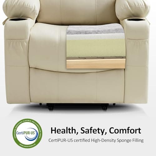 MCombo Power Lift Recliner Chair for Elderly, Lift Chair with Heat and Massage, FSC Certified, USB Ports, Cup Holders, Faux Leather 7040 (Cream White, Medium) 5