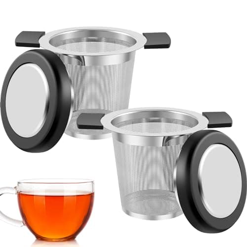 BXUYAOXMC 2 Pack Tea Infuser for Loose Tea, Stainless Steel Fine Mesh Tea Strainer with Lid & Heat-Resistant Handles, Large Capacity Tea Steeper for Teapot Cup Mug – Dishwasher Safe