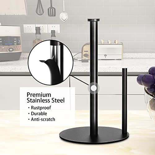 Paper Towel Holder Countertop, OBODING, Black Kitchen Paper Towel Holder Stand for Kitchen and Bathroom Organization, Stainless Steel Paper Towel Holders for Standard and Large Rolls (Matte Black) 5