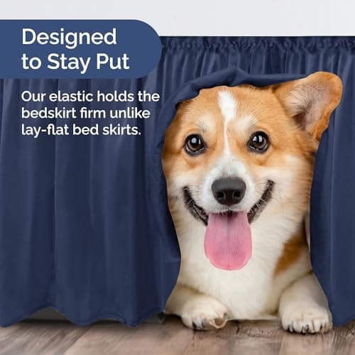 Wrap Around Dust Ruffle Bed Skirt - Navy Blue - for King Size Beds with 12 Inch Drop - Elastic Strap - Adjustable Pleated Bedskirt with Brushed Fabric and Wrinkle Free - for Women, Men, Kids & Teens 7