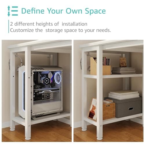 Lufeiya White Desk with Drawers Storage - 47 inch Home Office Computer Gaming Desks with Monitor Stand LED Lights and Power Outlets, White 6