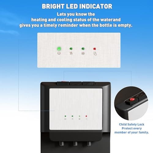 Clarfey Bottom Loading Water Cooler Dispenser for 5 Gallon Bottles - Hot, Cold & Room Water Dispenser with 3-Temperature, Child Safety Lock, Stainless Steel, ETL Listed 5