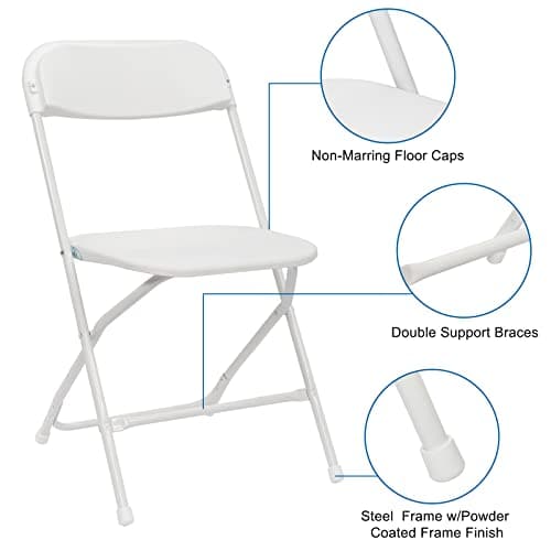 GODECOR 10pcs Folding Chair, Plastic Chairs with 330-Pound Capacity, Easy to Fold and Store Suitable for Indoor & Outdoor, Wedding, Party, Restaurant, Meeting Room, Patio and Garden, White 10