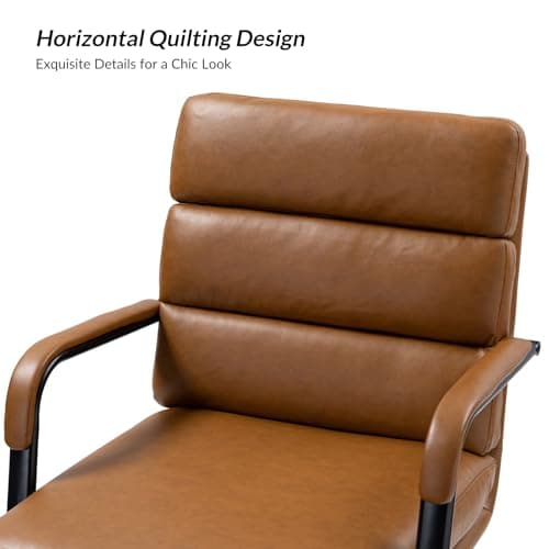 HULALA HOME Modern Faux Leather Home Office Chair with Tilt Lock & Metal Base, Desk Chair with Wheels & Padded Cushion, 360° Swivel Wide Seat Computer Task Chair, Camel 5