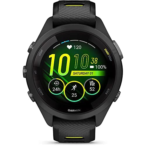 Garmin Forerunner 265S Running Smartwatch, Colorful AMOLED Display, Training Metrics and Recovery Insights, Black and Amp Yellow, 42 mm (Renewed)