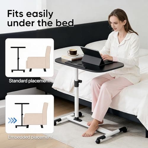 MoNiBloom Mobile Laptop Desk 360° Rotatable Panel Adjustable Height Desk Rolling Cart Ergonomic Table with Wheels for Home Office School, Black 6