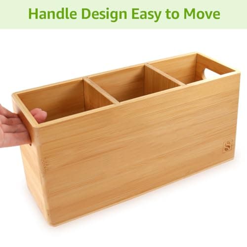 SAUNNIHEN Large Bamboo Utensil Holder for Kitchen Counter, 3 Compartments Cooking Farmhouse Utensil Holder for Countertop, Detachable Utensil Caddy Crock Organizer for Farmhouse Kitchen 6