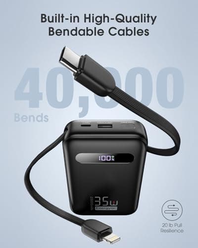 EnergyQC 20000mAh Portable Charger, 35W PD 3.0+QC 4.0 Fast Charging Power Bank with Built-in Lightning & USB-C in&Out Cables, Travel Battery Pack for iPhone 17/16/15/14, Samsung, iPad, Android, Black 7