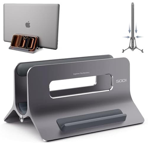 SODI Vertical Laptop Stand for Desk, Gravity Auto Lock MacBook Stand, Aluminum Laptop Holder Vertical Compatible with MacBook Pro, Air, Tablet, Space-Saving Organize Work & Home Office, Gray