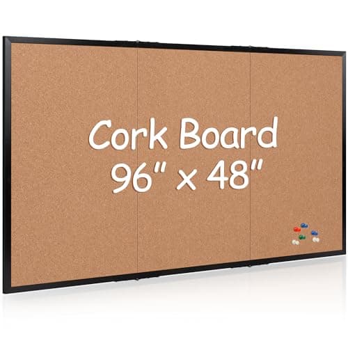 Board2by Extra Large Cork Bulletin Board 96" X 48", Foldable Notice Pin Board for Wall, Black Woodm Framed 8'x4' Corkboard, Wall Mounted Noticeboard with 32 Push Pins for School, Home & Office