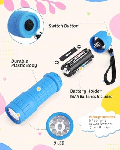 EverBrite 9-LED Flashlight 6-Pack Impact Handheld Torch Assorted Colors with Lanyard 3AAA Battery Included (Hurricane Supplies, Camping, Hiking, Emergency, Hunting) 5