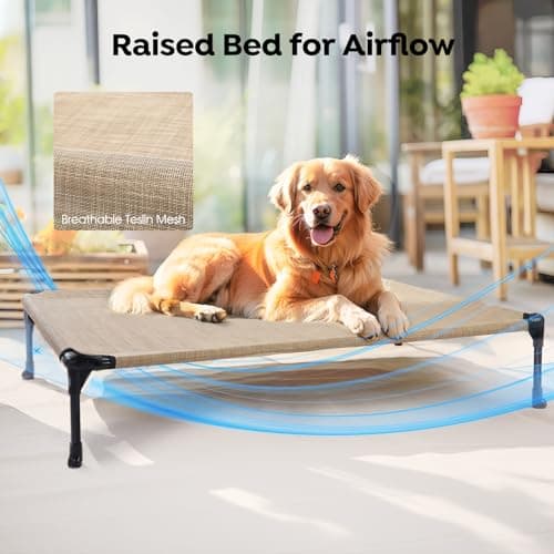 Veehoo Cooling Elevated Dog Bed Add Removable Waterproof Bolster Cushion Mat, Raised Pet Cot with Breathable Teslin Mesh, No-Slip Feet, Dog Couch Bed for Indoor Outdoor, 42x30inches, Beige, CWC2331B 7