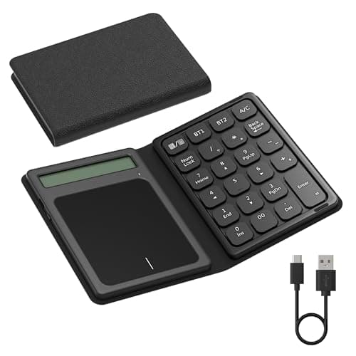 Bluetooth Number Pad Touchpad with Calculator - Rechargeable Folding Portable Wireless Numeric Keypad 23-Keys, Large Trackpad Bluetooth Travel Numpad Data Entry & Calculation & Trackpad Mouse 3 in 1