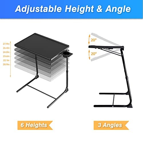 Allpop TV Tray Table - Adjustable TV Dinner Tray for Eating, Folding Laptop Table with 6 Heights & 3 Tilt Angles, Cup Holder on Couch & Bed, Black 5