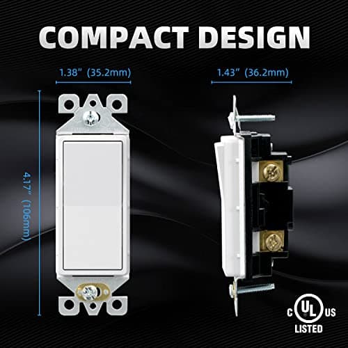 ELEGRP Matte White Single Pole Decorator Light Switch, 15Amp, 120-277V, Decorative Paddle Rocker Switch Replacement, On/Off Wall Switch, Self-Grounding, Residential/Commercial Grade, UL/CUL (10 Pack) 5
