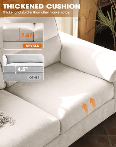 Upvilla 71.25" Modern Sofa Couch for Living Room, Deep Seat Sofas with 8”Cushion, Comfy 2-Seater Chenille Loveseat with Convertible Armrest, Removable Sofa Cover, High Leg (Beige) 7