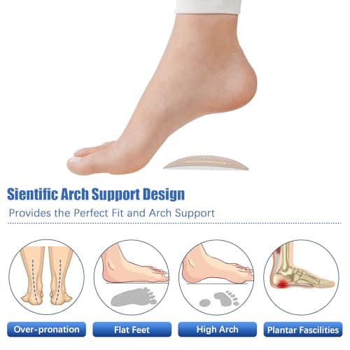 Arch Support Inserts for Flat Feet - Unisex Self - Adhesive Latex Arch Pad for Relieve Pressure and Feet Pain - Arch Support Insoles for Men & Women 1 Pairs (L, Beige) 5