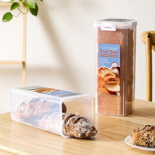 AOZITA Bread Box with Airtight Lid, Bread Storage Container, Bread Loaf Storage Dispenser, Plastic Sandwich Bread Keeper, White Lid, 1 Pack 7