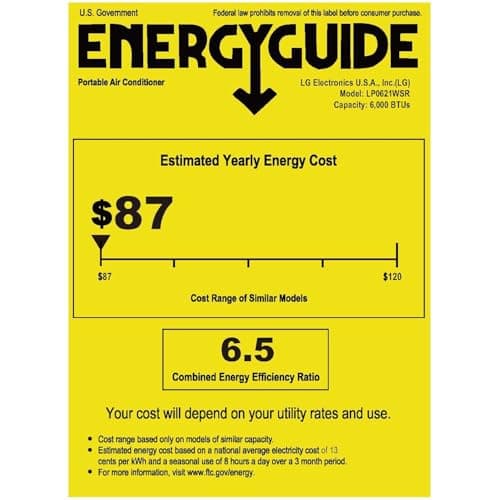 LG 6,000 BTU DOE 8,000 BTU ASHRAE Portable Air Conditioner, 115V, Cools 250 Sq.Ft. (10' x 25' Room Size), Quiet Operation, LCD Remote Control, and Window Installation Kit, White 10