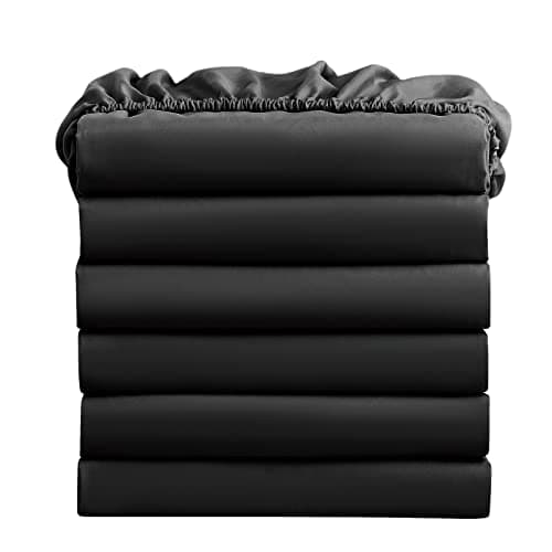 FreshCulture Queen Fitted Sheets, Bulk Pack of 6, Deep Pocket, Soft Microfiber Bottom Sheets for Home, Salons, Hotels, Queen Size Fitted Sheets Only (Black)
