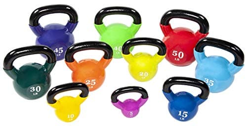 Fitvids All-Purpose Color Vinyl Coated Kettlebell – 15 Pounds – Flats – Various 5
