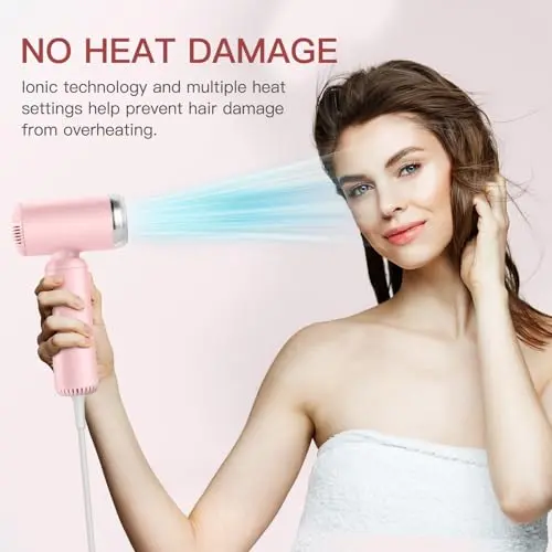 Hair Dryer, [Super Mini] Ionic High-Speed Blow Dryer 110V Travel 200 Million Negative Ions, 110,000RPM Brushless Motor for Home Salon Fast Drying Portable Lightweight, Pink 7