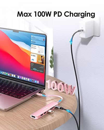 LENTION USB C Hub with 100W Charging, 4K HDMI, Dual Card Reader, USB 3.0 & 2.0 Compatible MacBook Pro, New Mac Air/Surface, Chromebook, More, Stable Driver Adapter (CB-CE18, Rose Gold) 5