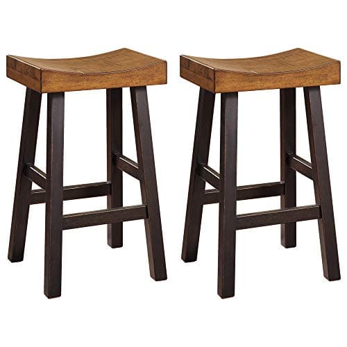 Signature Design by Ashley Glosco Farmhouse 30.63" Pub Height Saddle Barstool, Set of 2, Two-Tone Brown