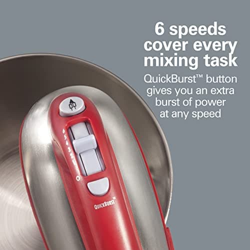 Hamilton Beach Classic Stand and Hand Mixer, 4 Quarts, 6 Speeds with QuickBurst, Bowl Rest, 290 Watts Peak Power, Red (64654) 6