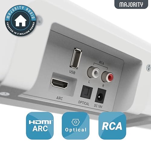 Majority Teton Sound Bar for TV | 120W Powerful Stereo 2.1 Channel Sound | Home Theatre 3D Soundbar with Built-in Subwoofer | HDMI ARC, Bluetooth, Optical, RCA, USB & AUX Playback and Remote Control 5