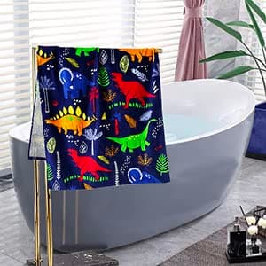 YIFONTIN Dinosaur-Print Sherpa Cotton Kids Beach Towel - Super Soft 48"x24" Quick-Dry Bath Pool Towel for Boys Girls, Jurassic Themed Swim Beach Essentials (Multi-Color Herd). 6