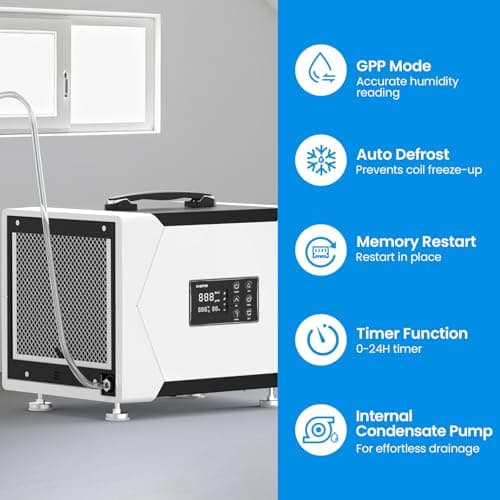 CADPXS Crawl Space Dehumidifier with Pump and Drain Hose, 80 Pint Crawlspace Dehumidifier for Commercial, Basement, Water Damage Use, Auto Defrost, Memory Start, cETL Certified, Up to 1000 Sq Ft 5